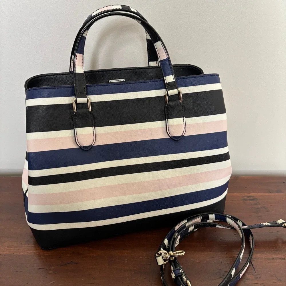Kate Spade Evangeline Laurel Way Cruise Stripe Satchel Bag Navy Pink Black